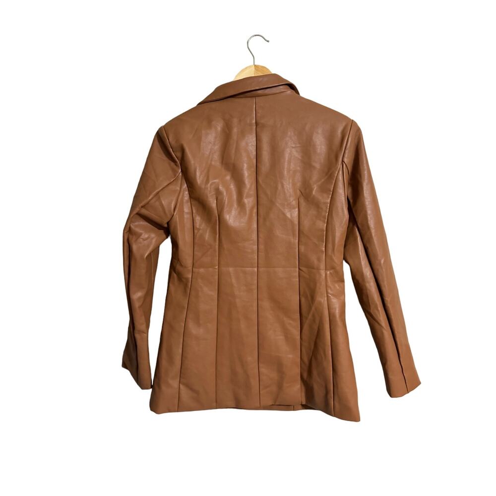 Daisy Faux Leather Camel Brown Blazer Large - Picture 2 of 4